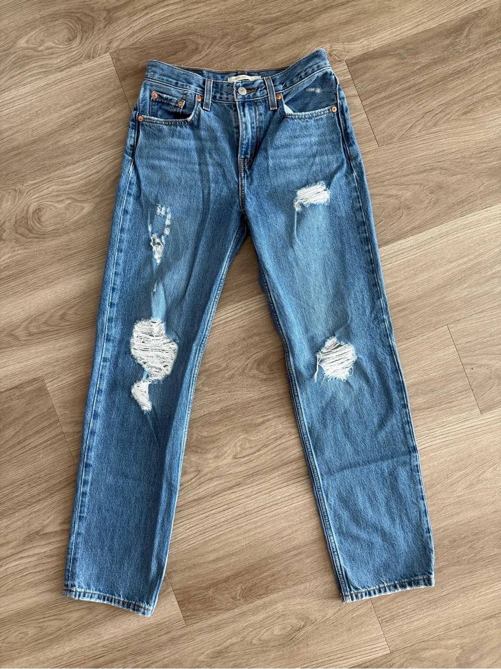 Levi's Distressed Straight Leg Jeans - Blue
